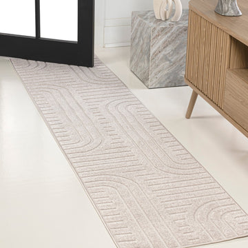 Anders High-Low MidCentury Modern Arch Stripe Two-Tone Indoor/Outdoor Area Rug
